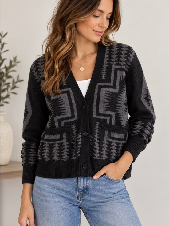 Pendleton Sweaters - Pendleton Lambswool Southwestern Harding Cardigan Sweater Black Gray S